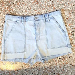 High waisted light blue jean shorts
